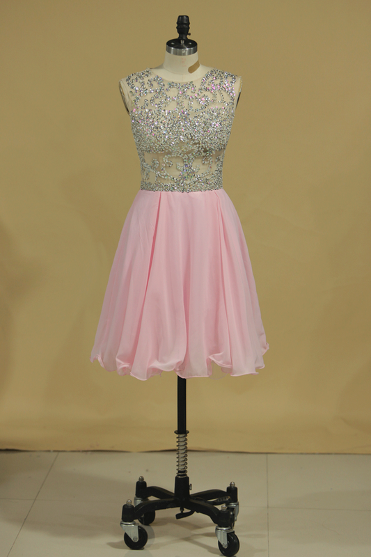 Homecoming Dresses Scoop Beaded Bodice Short/Mini Chiffon A Line