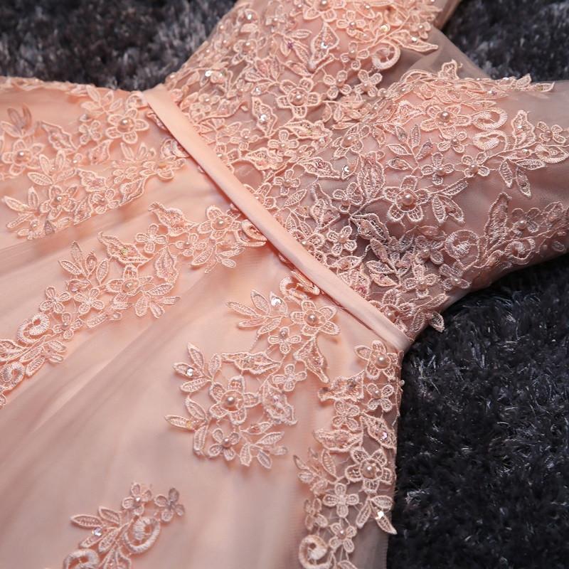 Lace Appliqued Tulle Blush Pink Short Prom Dress Sweet 16 Dress WK879