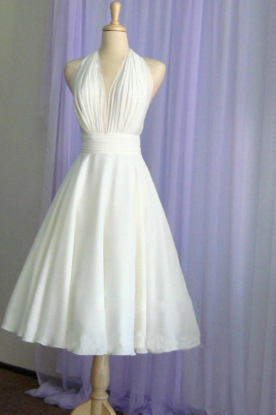 Halter Tea Length A Line Backless Chiffon with Pleated Bodice Wedding Dresses WK278