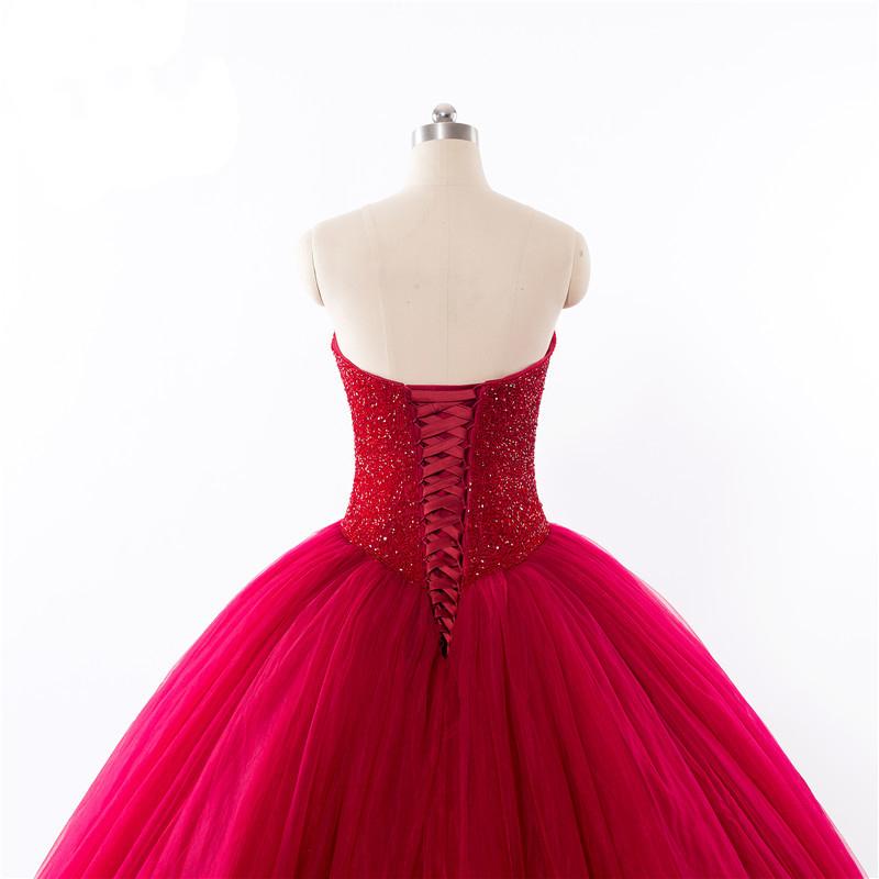 New Style Red Tulle Lace up Sweetheart Strapless Beads Ball Gown Prom Quinceanera Dress WK512