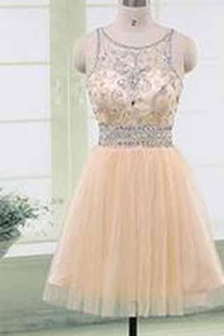 Short Prom Gown Champagne Homecoming Gowns Homecoming Dress WK908