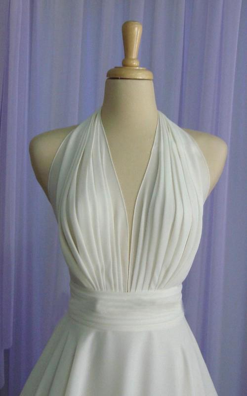 Halter Tea Length A Line Backless Chiffon with Pleated Bodice Wedding Dresses WK278