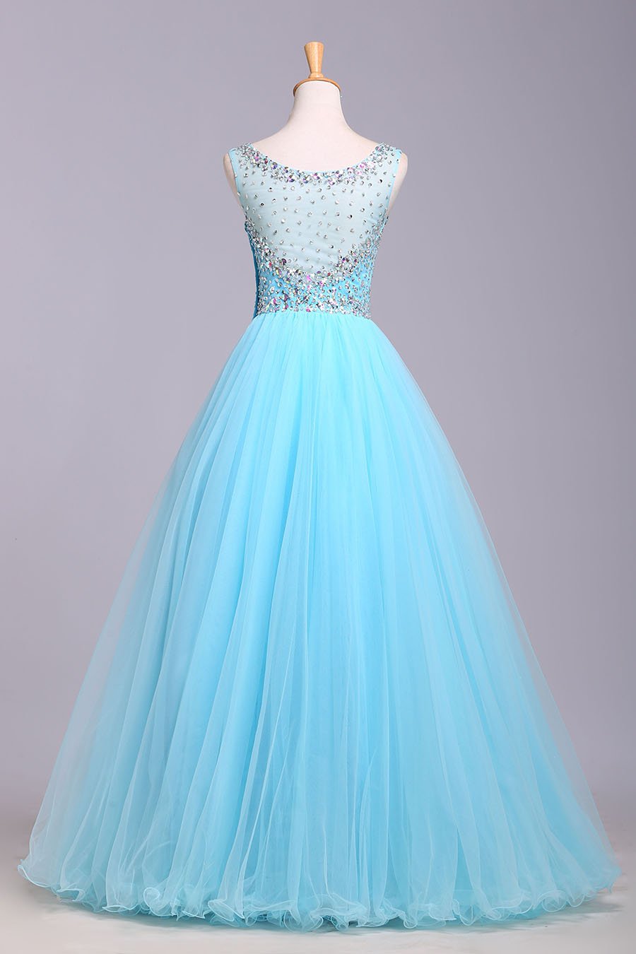 Ball Gown Blue Scoop Sequins Organza Long Prom Dresses Elegant Party Dresses WK165