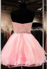 2024 Lace Short Blush Pink Strapless Sweetheart Sweet 16 Dress Homecoming Dresses WK28