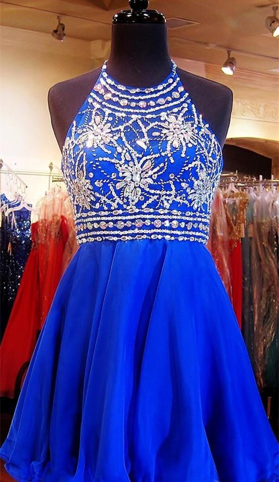 Royal Blue Sparkle Beautiful Chiffon Fashion Beading Sweet 16 Dress WKR67