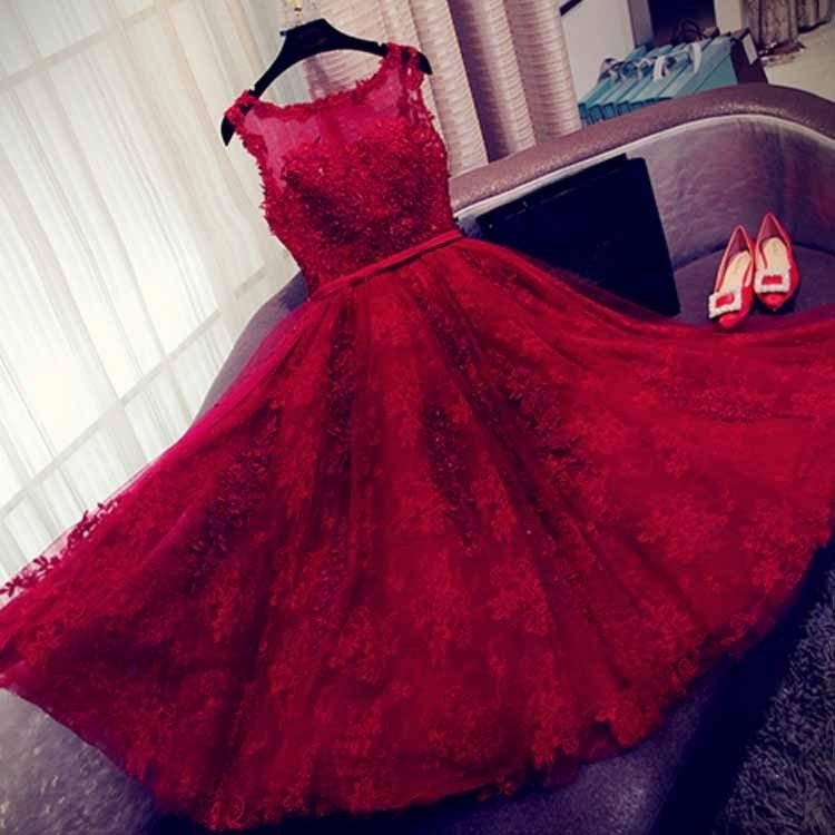 Fashion A-Line Scoop Sleeveless Red Long Homecoming Dress With Appliques WK14