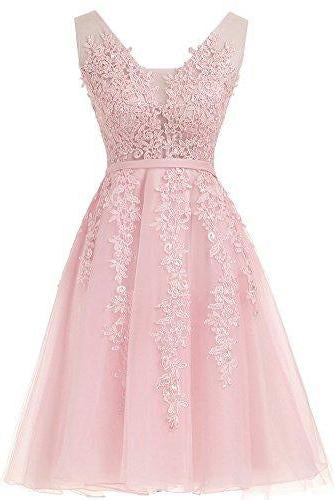 Short Dusty Rose Homecoming Dresses Lace Beads Tulle Appliqued Princess Hoco Dress WK729