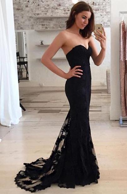 Mermaid Sexy Sweetheart Strapless Lace Sleeveless Popular Long Evening Dresses WK816