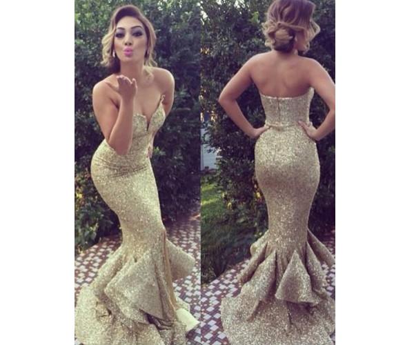 long gold sequin sparkle mermaid charming prom dress sweetheart prom dress 141509