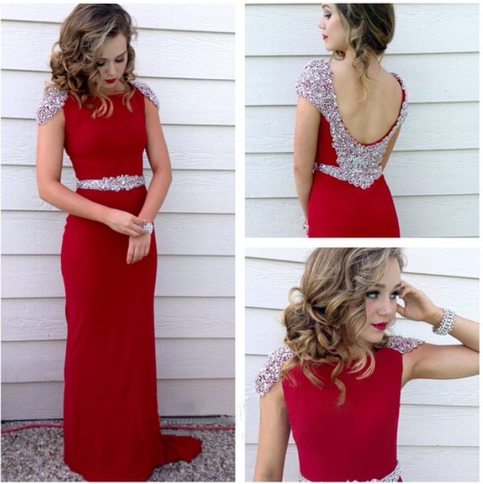 Long Prom Dress Red Prom Dress Party Chiffon Prom Dress Sheath Evening Dress Gown WK706