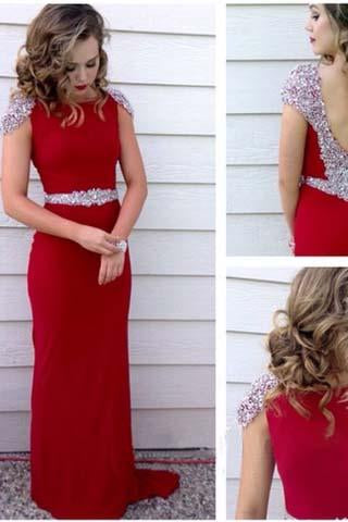 Long Prom Dress Red Prom Dress Party Chiffon Prom Dress Sheath Evening Dress Gown WK706