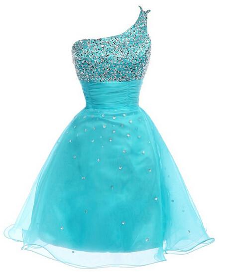 Gorgeous Sexy Short Prom Dresses One Shoulder Beading Strapless Homecoming Dresses WK765