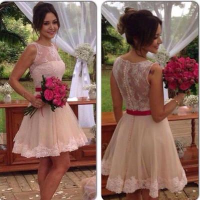 Lace Tulle Cute Fashion Scoop A-Line Sleeveless Homecoming Dress Short Prom Dress WK879