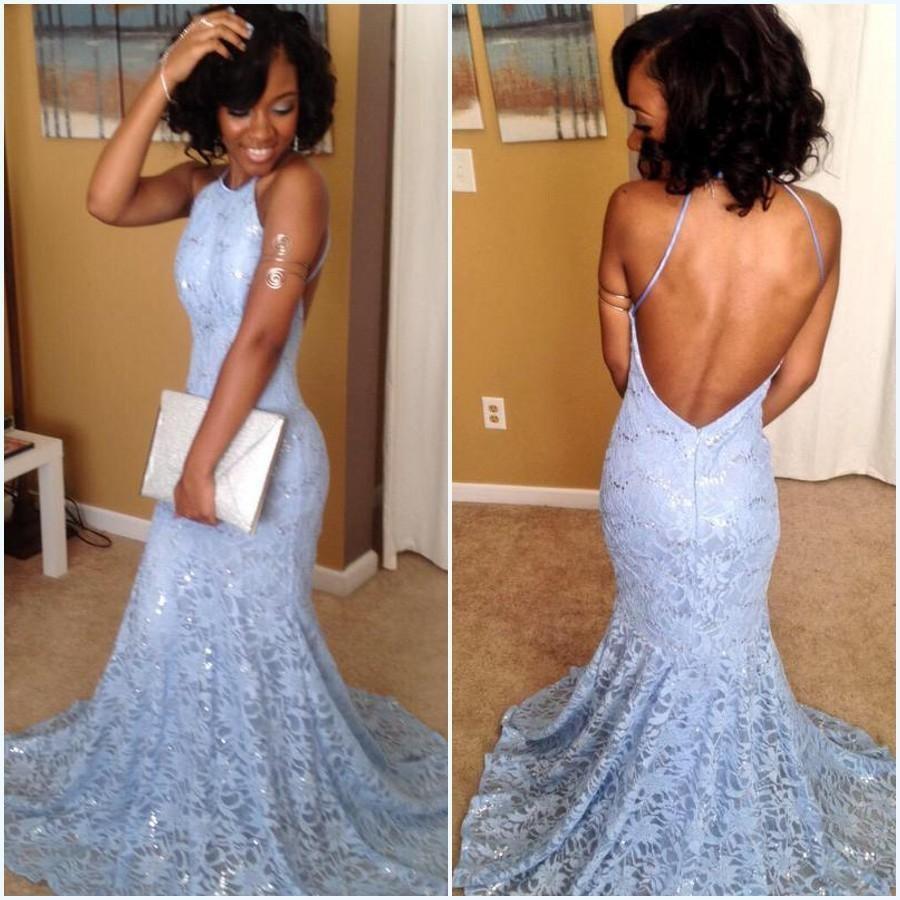 Fantastic Long 2024 Halter Neck Sleeveless Mermaid Beads Lace Backless Prom Dresses WK755