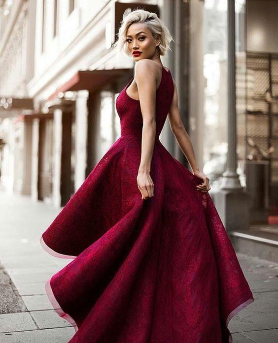 Charming Prom Dress High Low Prom Dress Maroon Prom Dress WK434