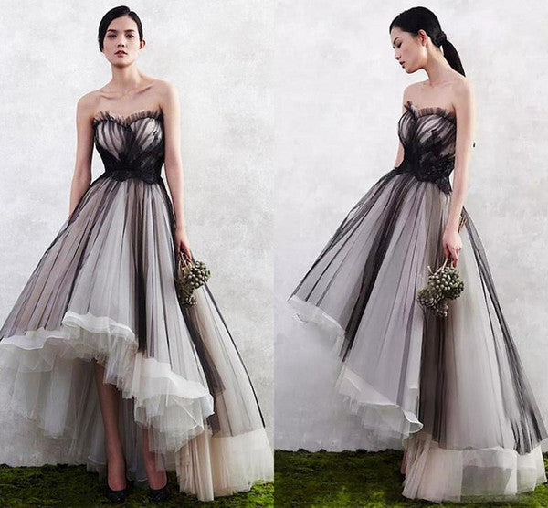 A Line Tulle High Low Sweetheart Strapless Sleeveless Prom Dresses Homecoming Dresses WK25