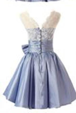 Fashion A-line Scoop Short Taffeta Blue Homecoming/Bridesmaid Dress With Bowknot WK478