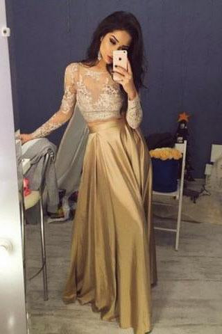 Elegant Long Sleeves Crew Stain Prom Dress/Evening Dress WK652