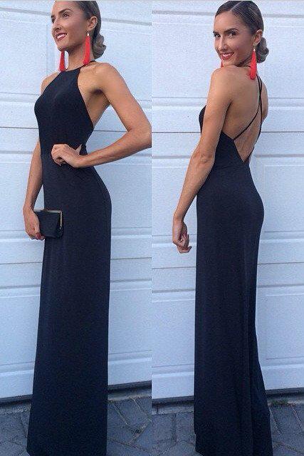 New Arrival Modest Halter Criss-Cross A-Line Long Navy Blue Sleeveless Prom Dresses WK616