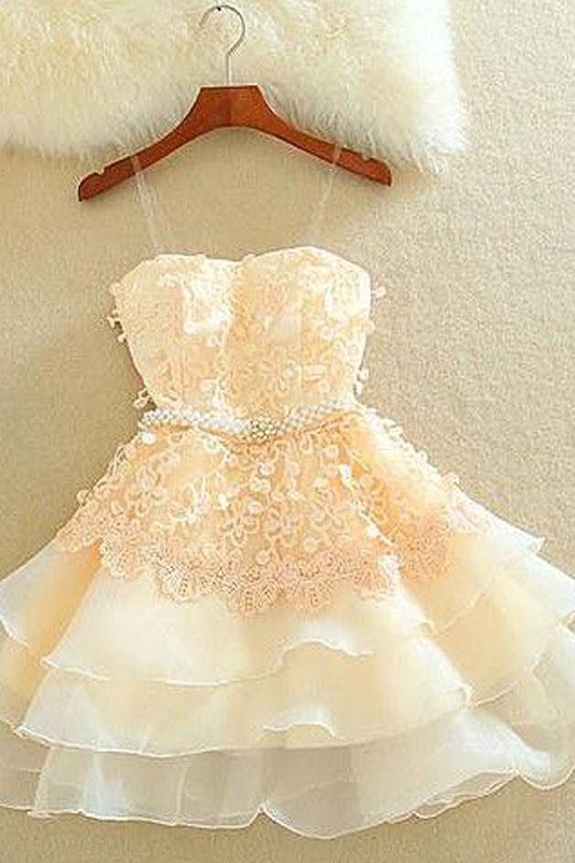 Cute A Line Sweetheart Spaghetti Straps Blush Pink Homecoming Dresses with Appliques WK933