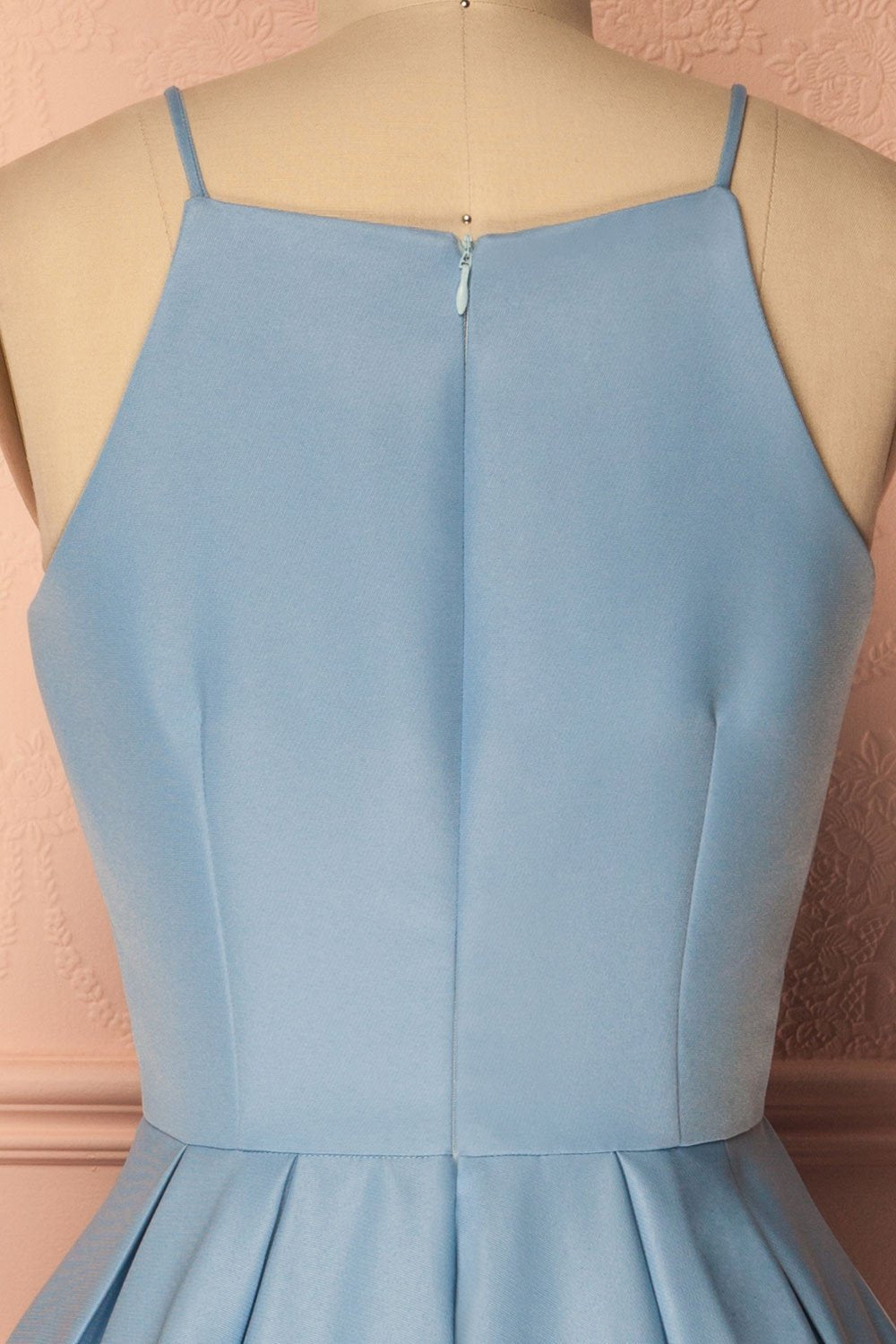 A Line Blue Halter Sleeveless Short Satin Knee Length Homecoming Dress WK601