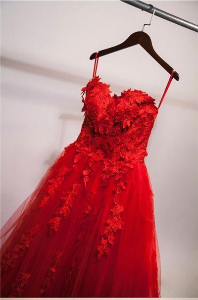 Red Ball Gown Tulle Strapless Generous Floral Fashion Quinceanera Prom Dresses WK548