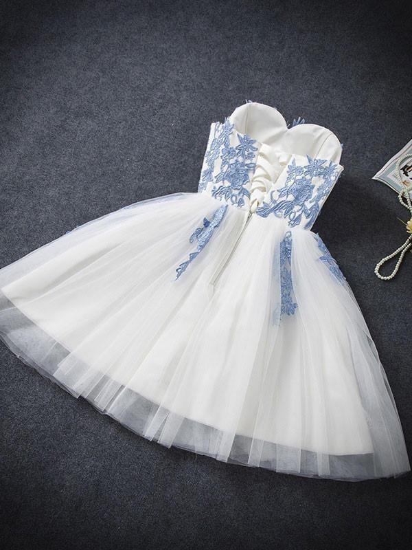 Elegant Sweetheart Tulle Appliques Short Mini A-Line Sweet 16 Dress WK787