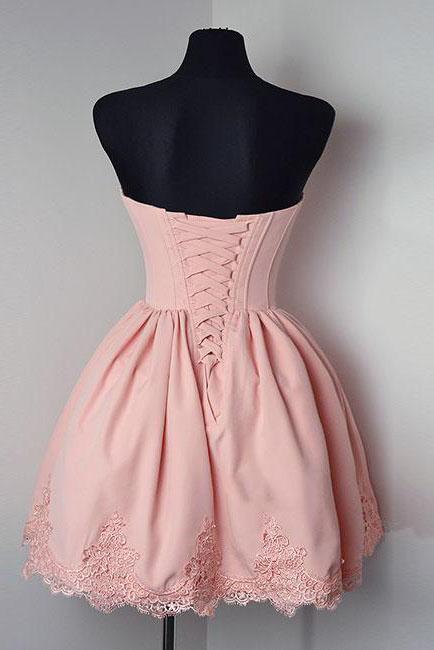 Strapless Sweetheart Short Pink Ball Gown Cute Mini Open Back Homecoming Dress WK169