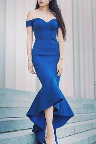 Charming Royal Blue Off-the-Shoulder Mermaid Sexy Sweetheart Formal Evening Dresses WK252