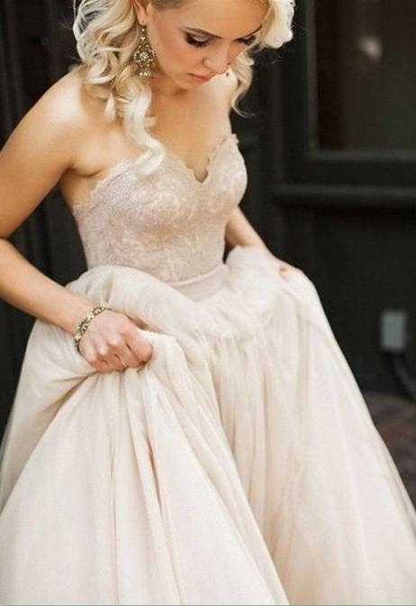 Blush Pink Princess Sweetheart Wedding Dress with Lace Tulle Brides Dress WK100