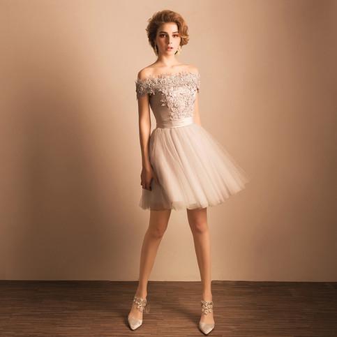 2024 Off-the-Shoulder Lace Short Prom Dress Beading Tulle Cute Lace-up Homecoming Dress WK247